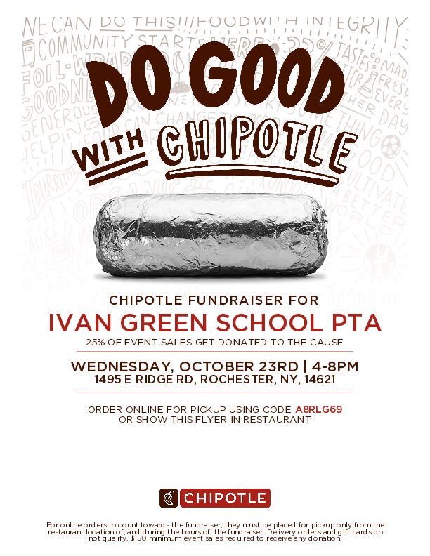 Chipotle Fundraiser for IG.  October 23 4:00-8:00