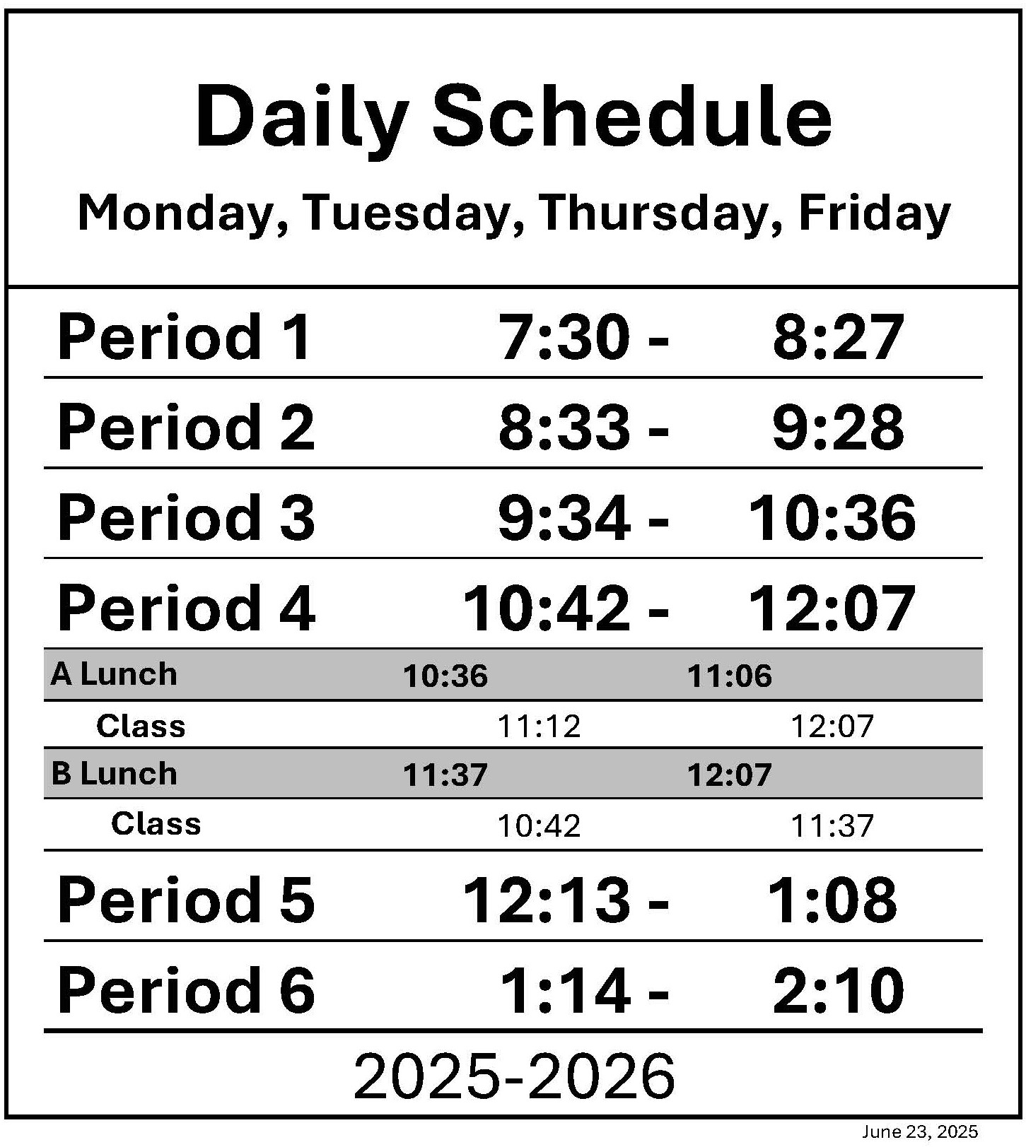 Daily Schedule 2025-26