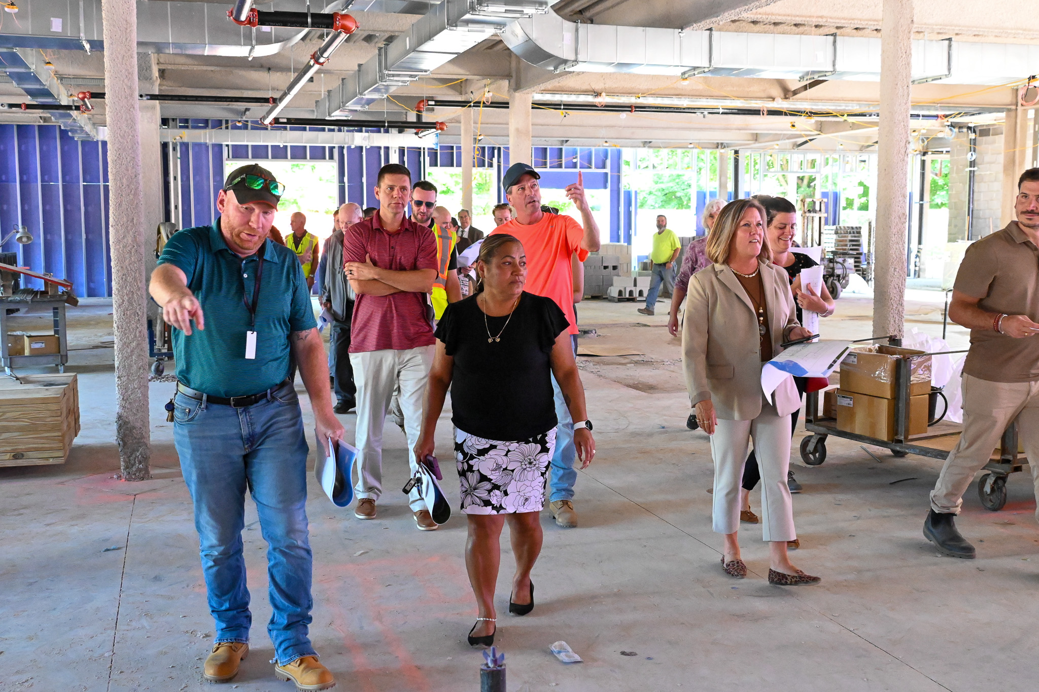 Tour group goes through the inside of the new middle school