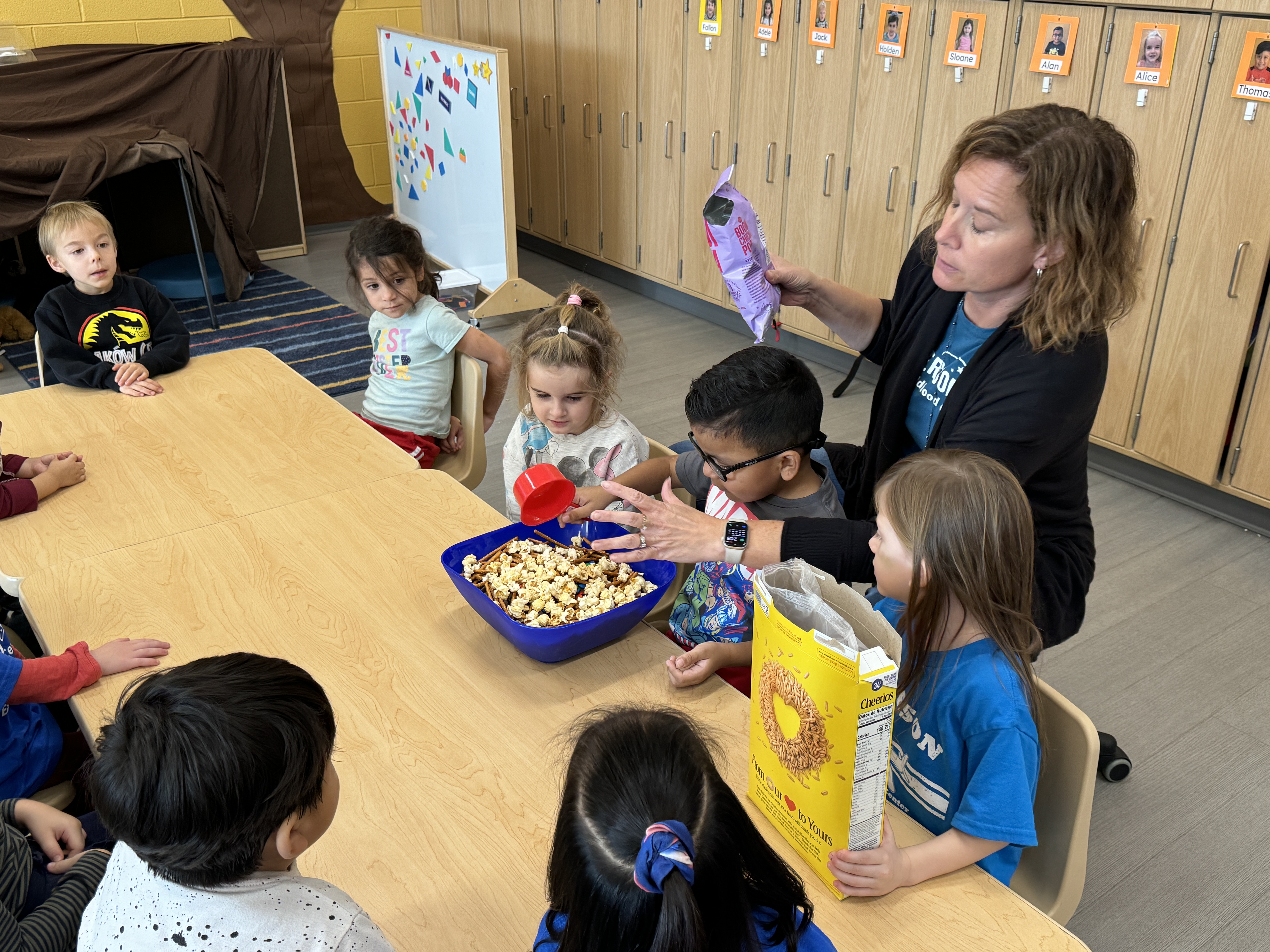 students making a snack mix
