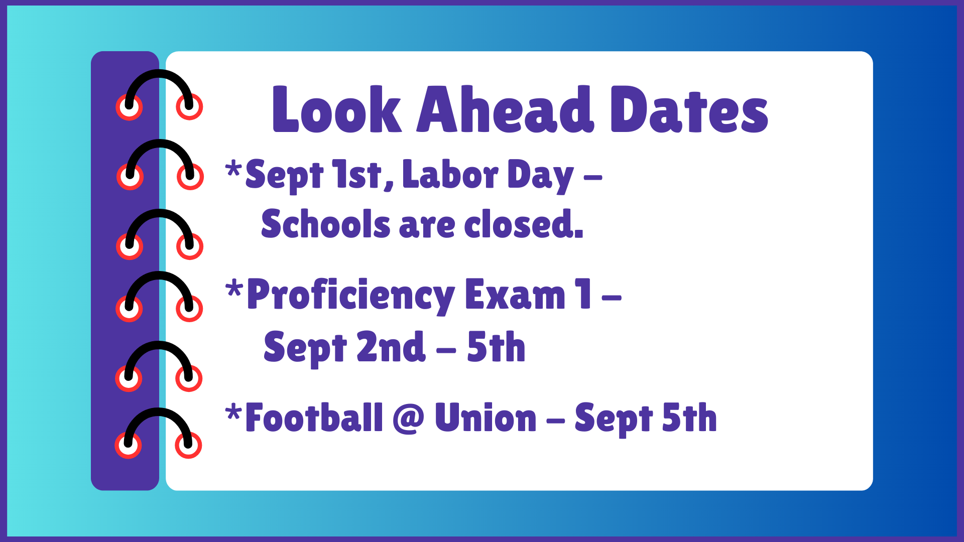 NDHS Look Ahead Dates