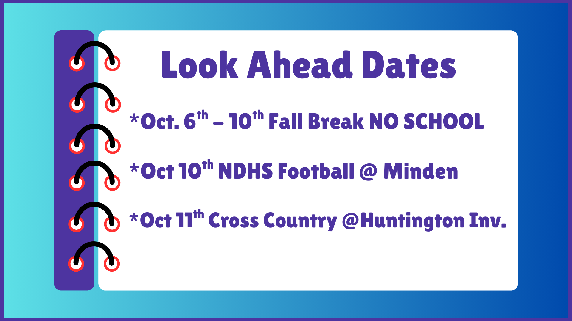 NDHS Look Ahead Dates