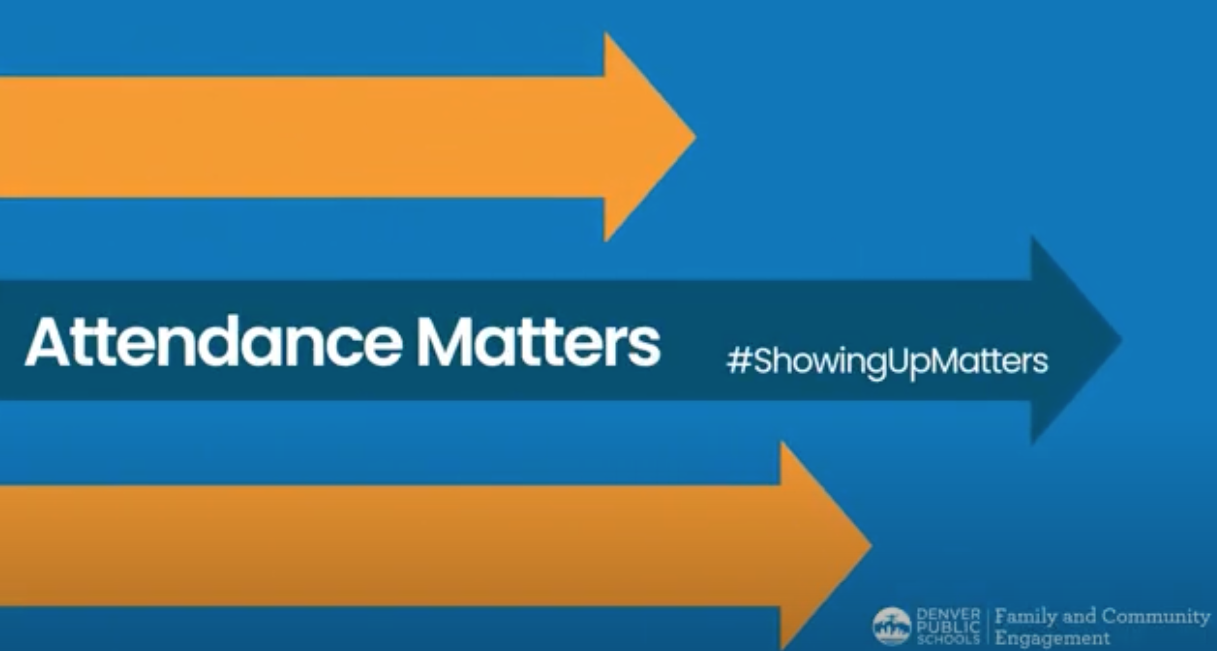 Attendance Matters video opening screen blue and orange arrows