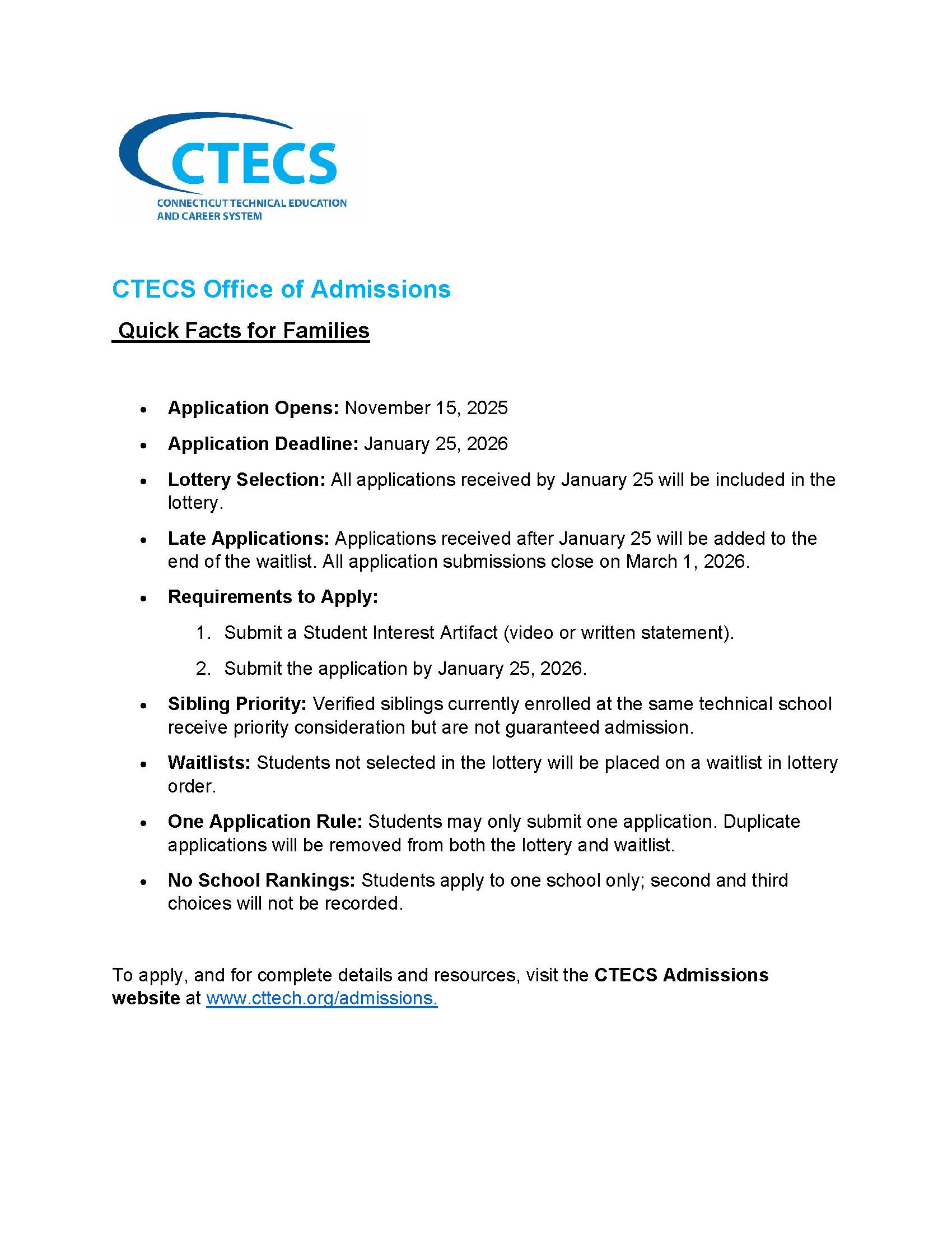 CTECS Application Dates...