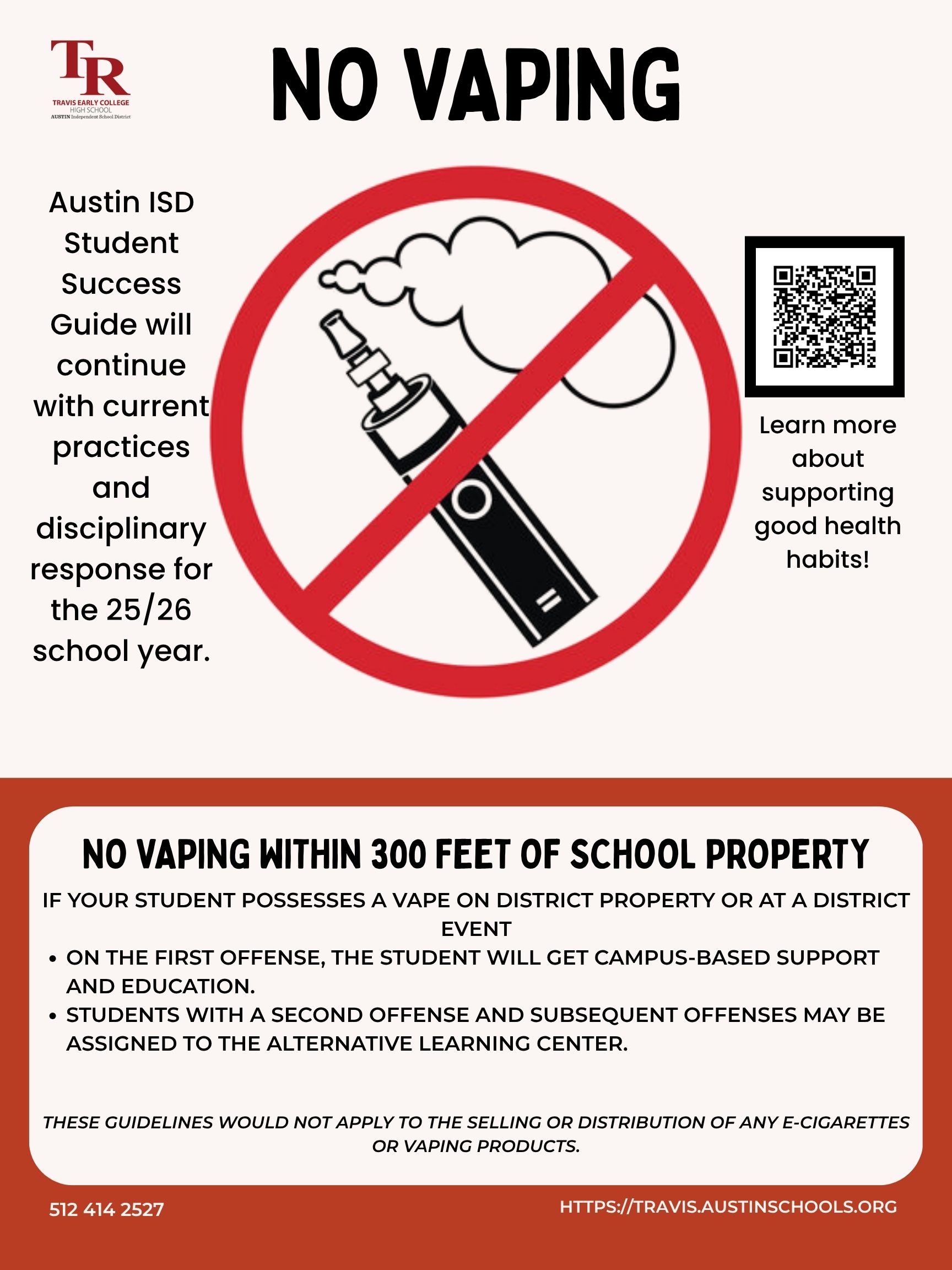 A flyer depicting no vaping at school or school events