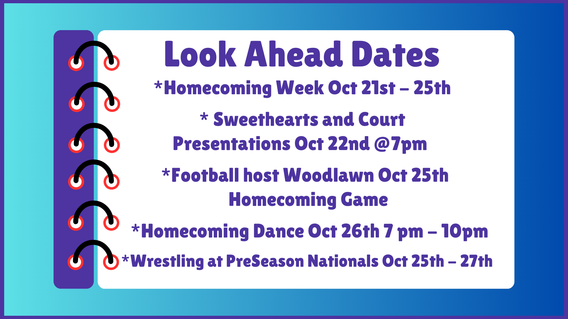 NDHS Look Ahead Dates