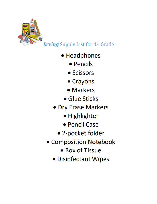 4th Grade Supply List