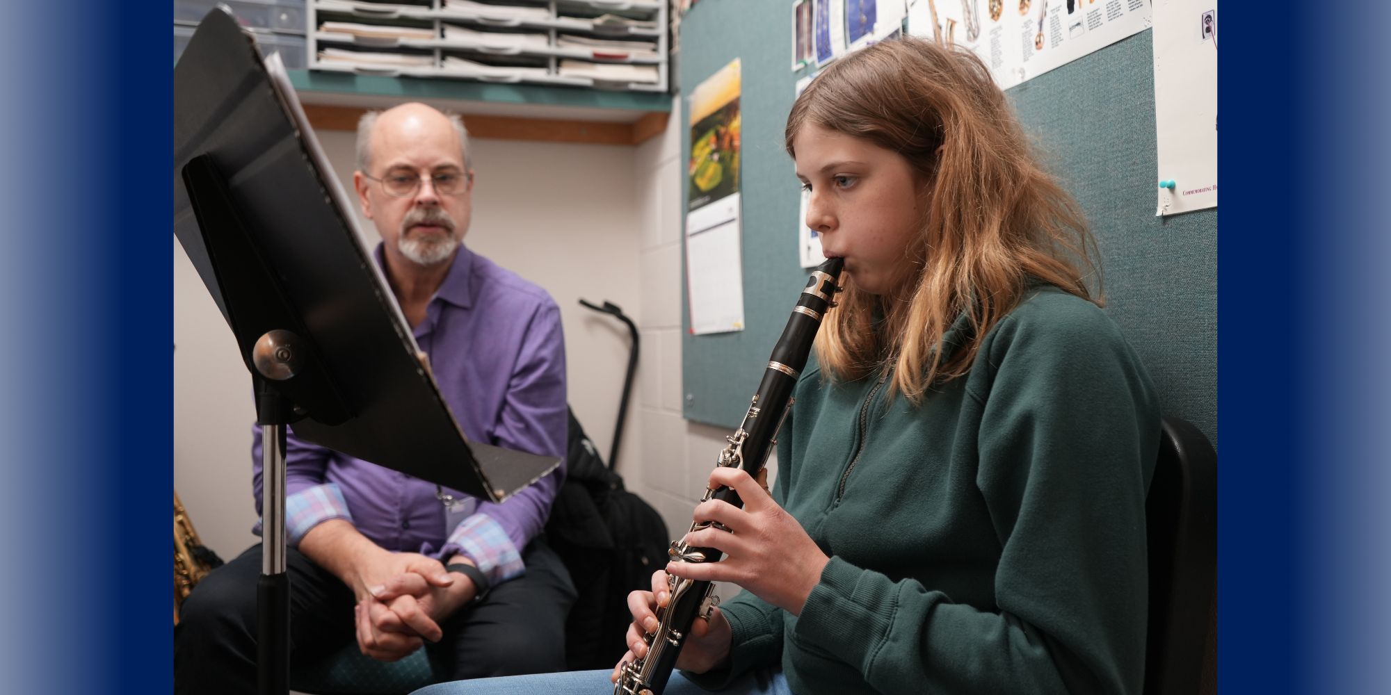 Student playing clarinet in band lessons