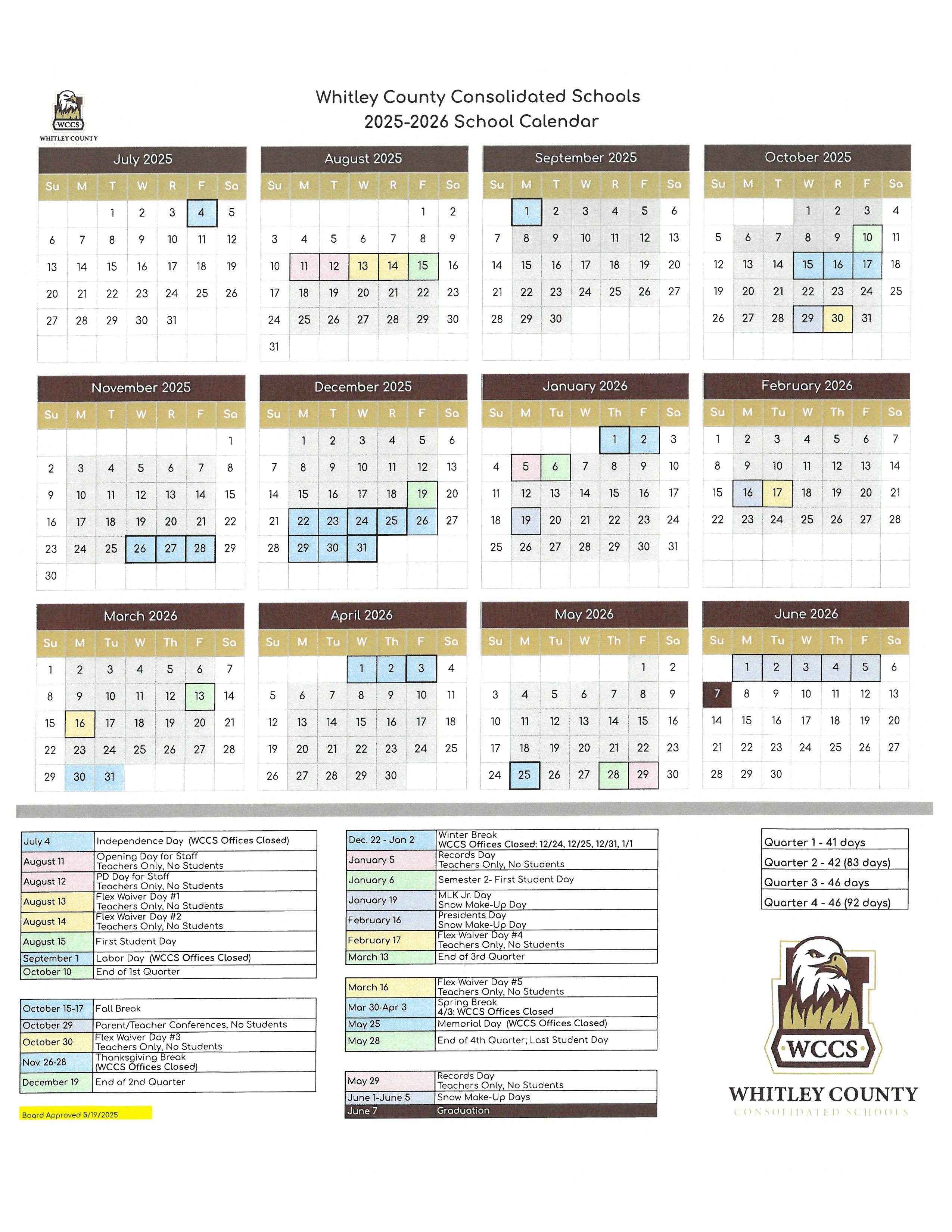 WCCS 2025-26 Calendar
