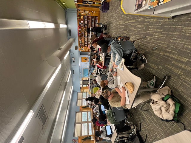 students in library