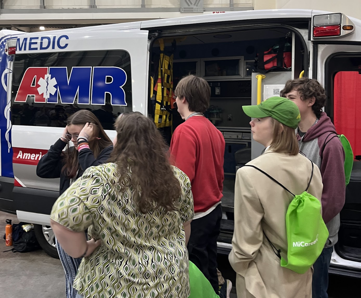 Students viewing an ambulance/medical truck