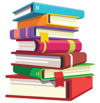 stack of books graphic for March 2025 newsletter