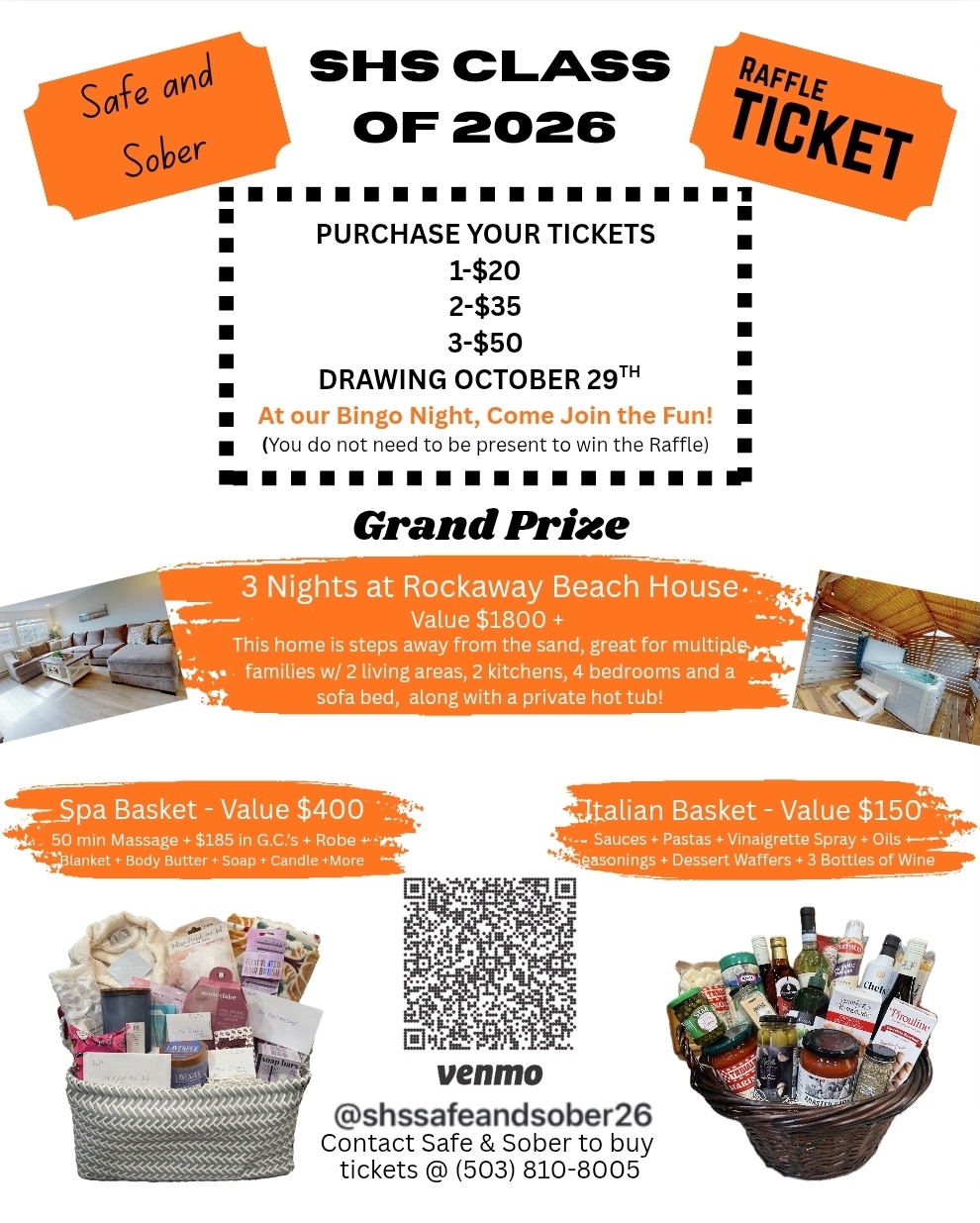 SHS safe and sober raffle event flyer