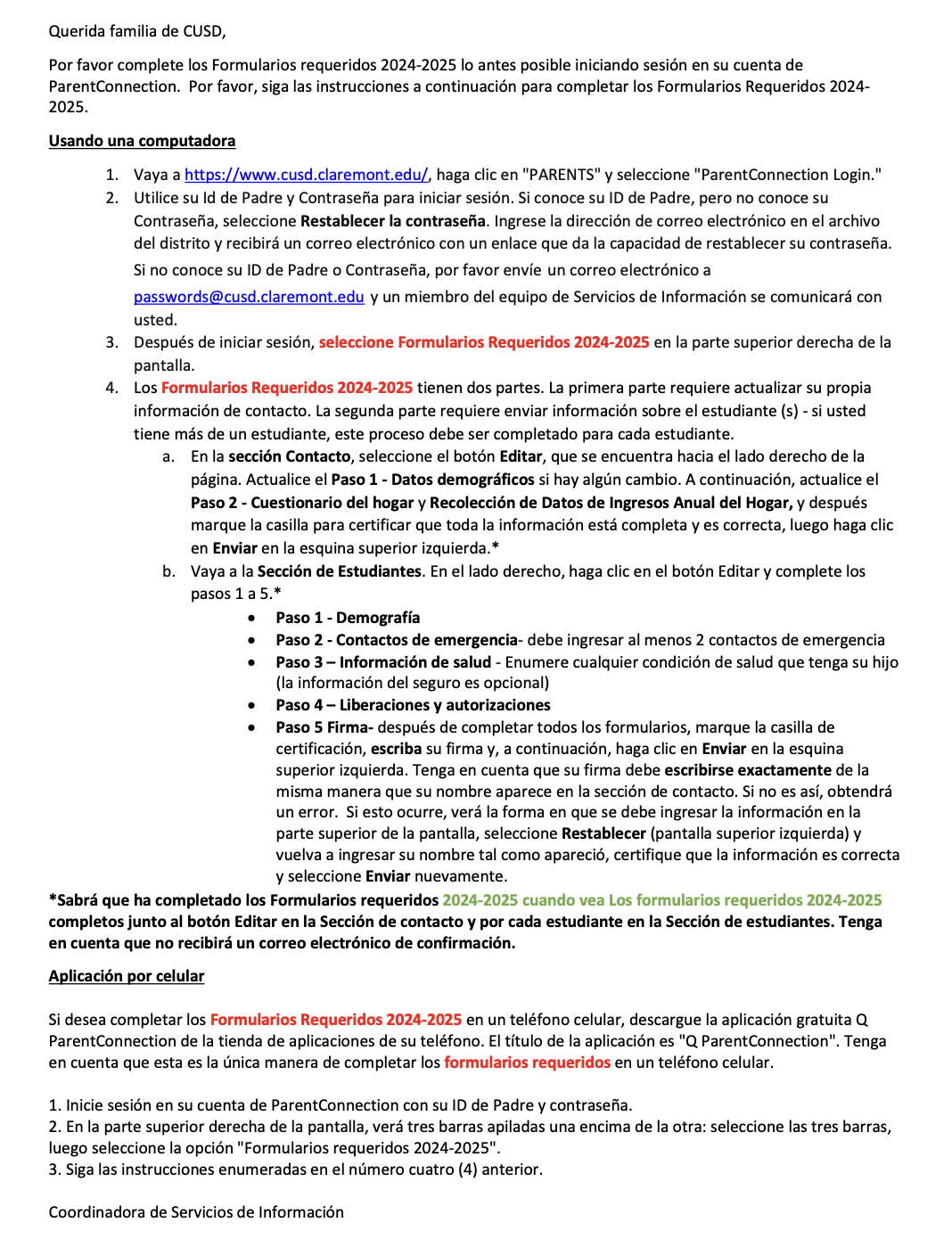 Required Forms Directions-Spanish