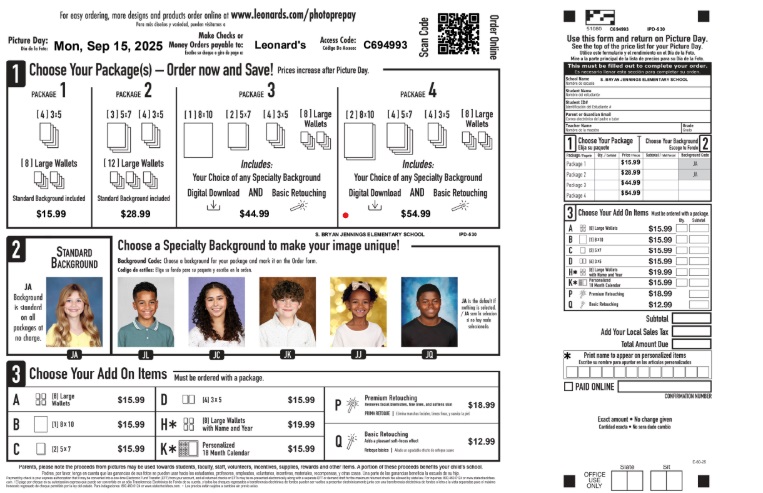 School Photo Order Form