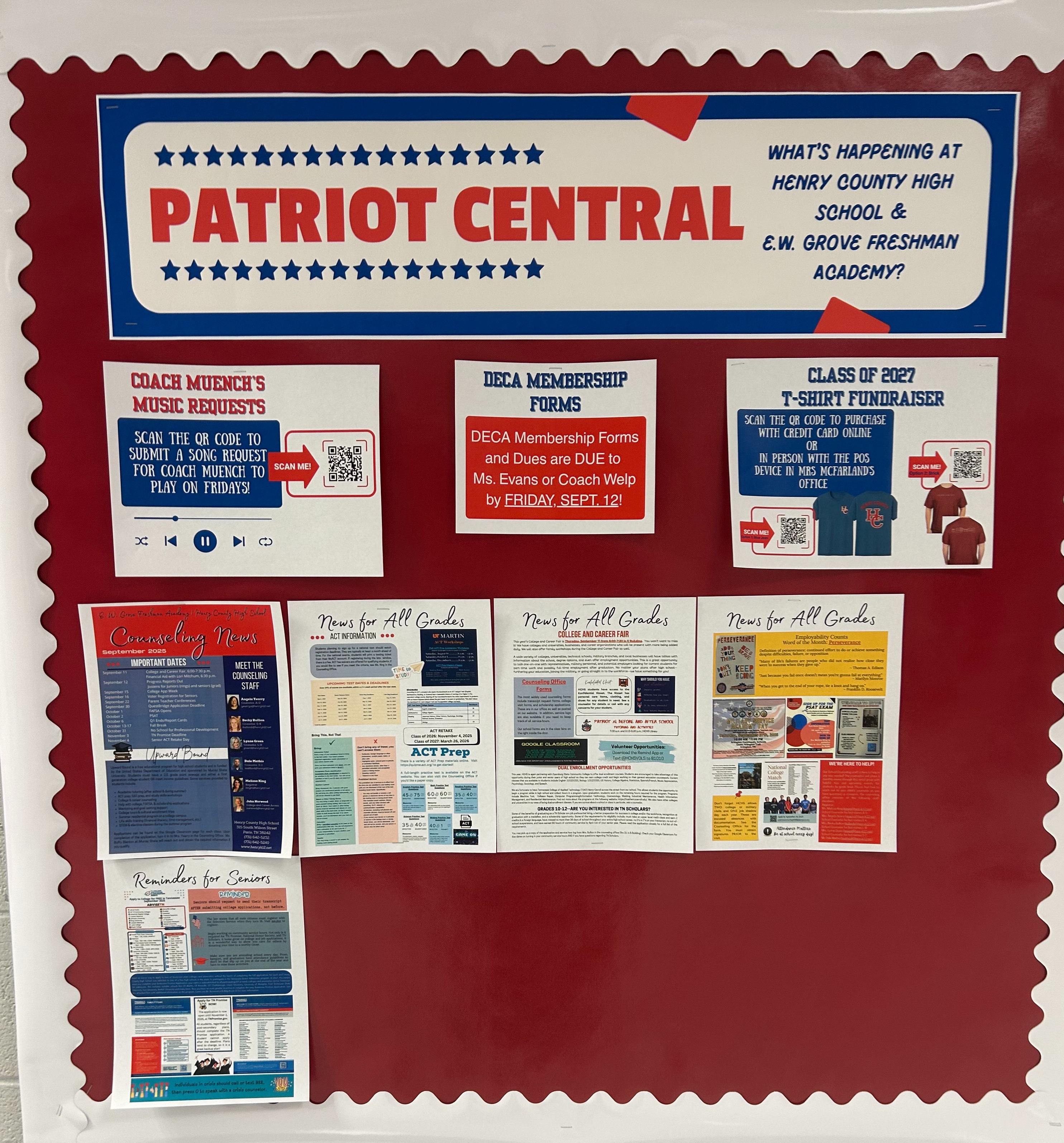 The Student Ambassadors designed a new bulletin board called Patriot Central, now on display in the bottom of E Atrium.