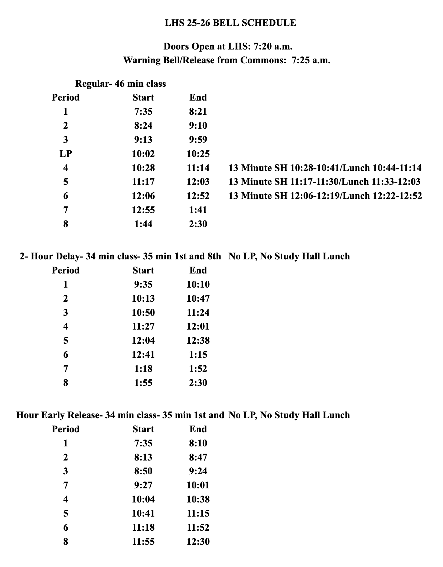 bell schedule