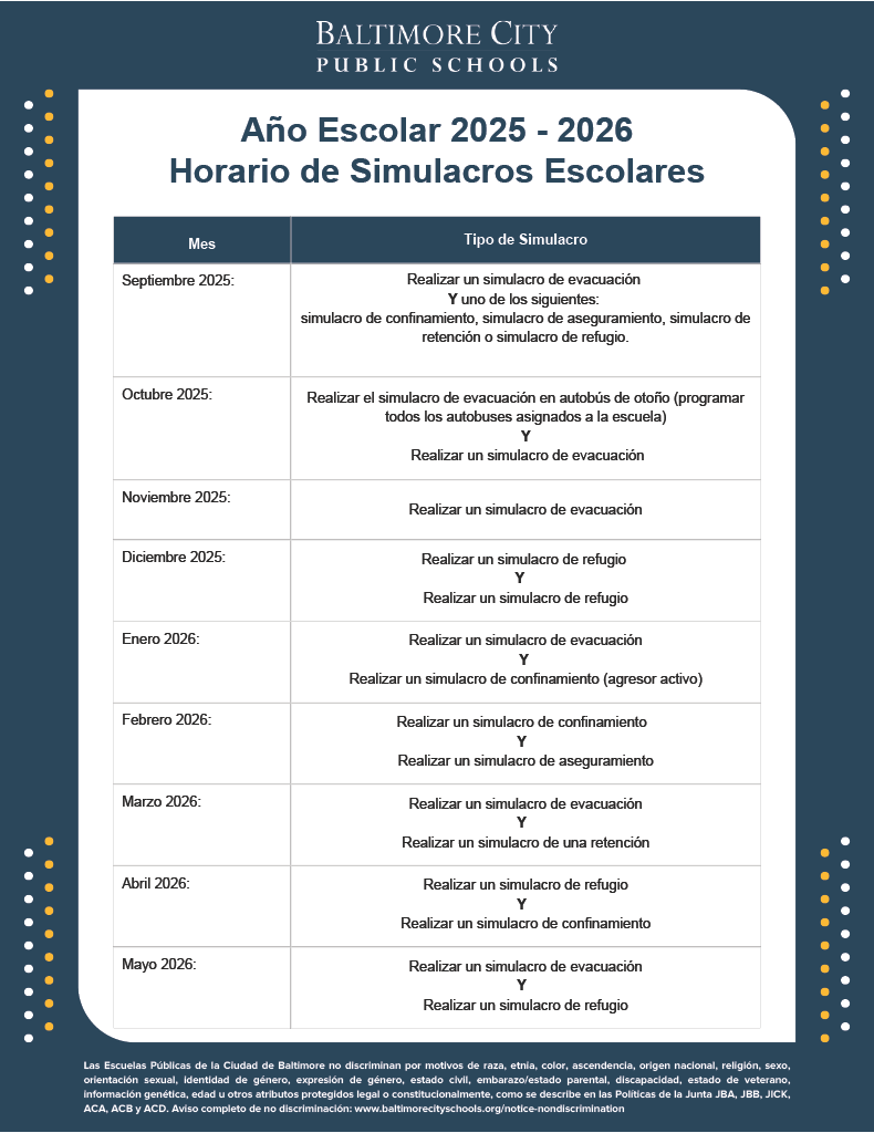 Horario de simulacros de emergencia 2025-26
