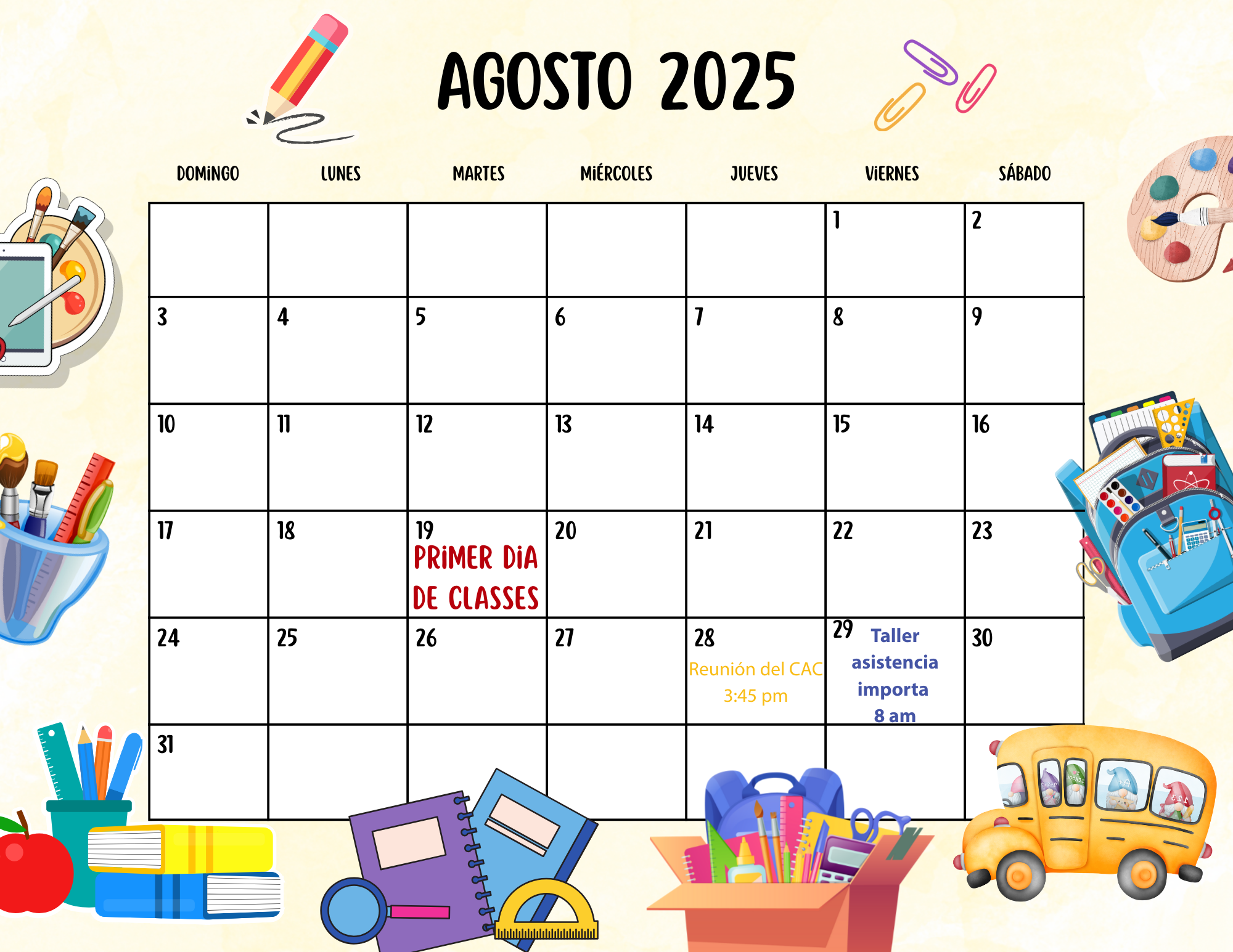 Family Engagement Calendar 2025 (Spanish)