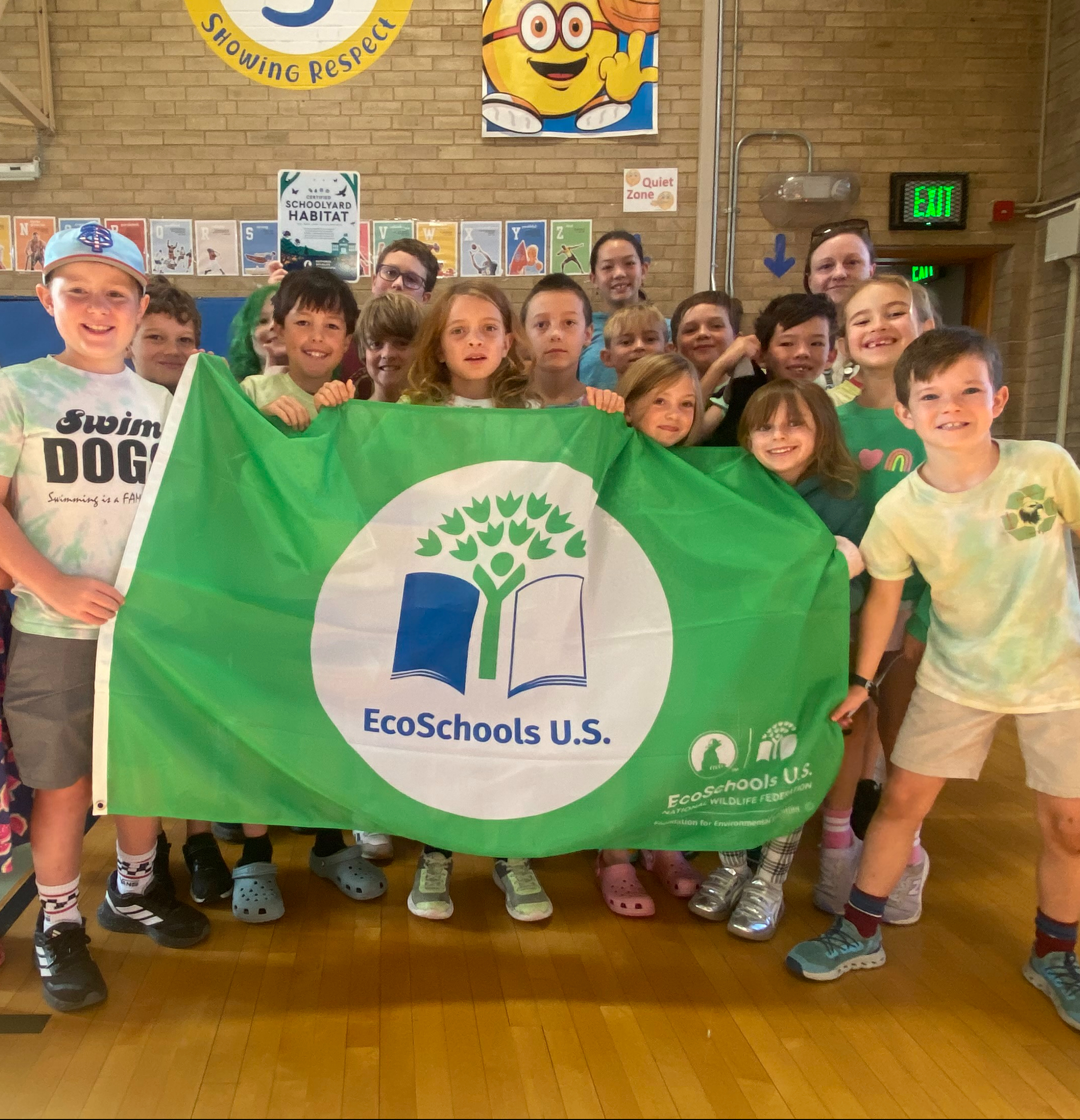 Students at Asbury celebrating their green flag