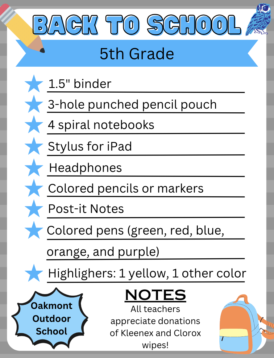 5th Grade Supply List