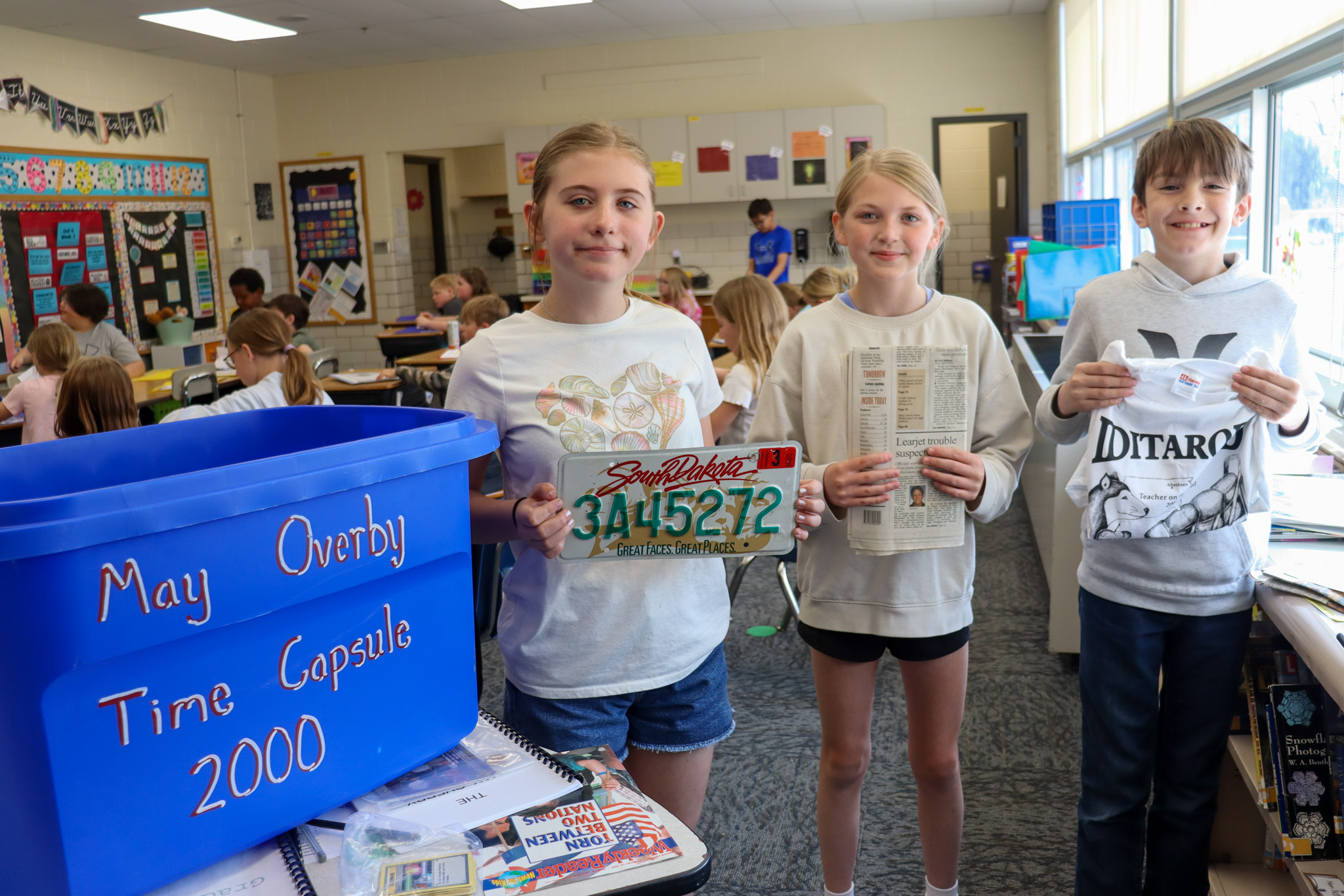 May Overby students with their time capsule