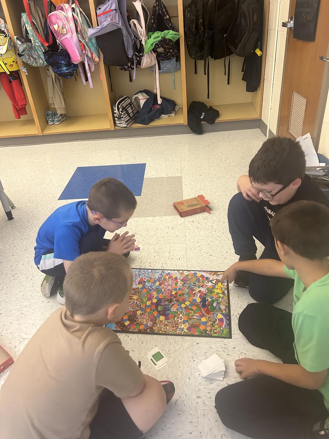Students playing a board game during last week's rain storm