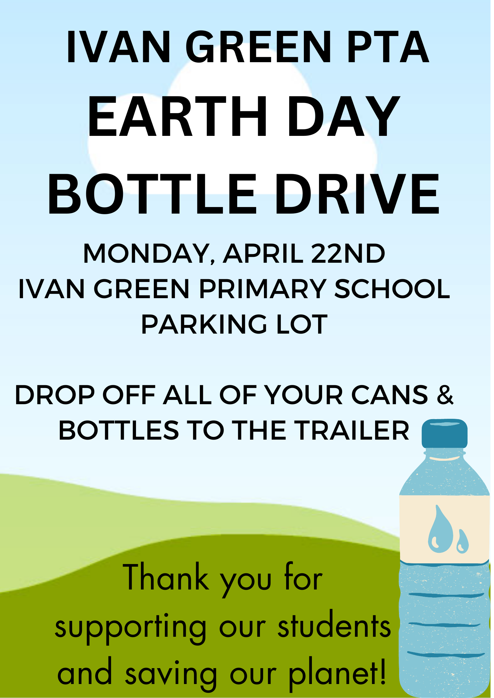Earth Day Can Drive Monday April 22 in the Ivan Green Parking Lot