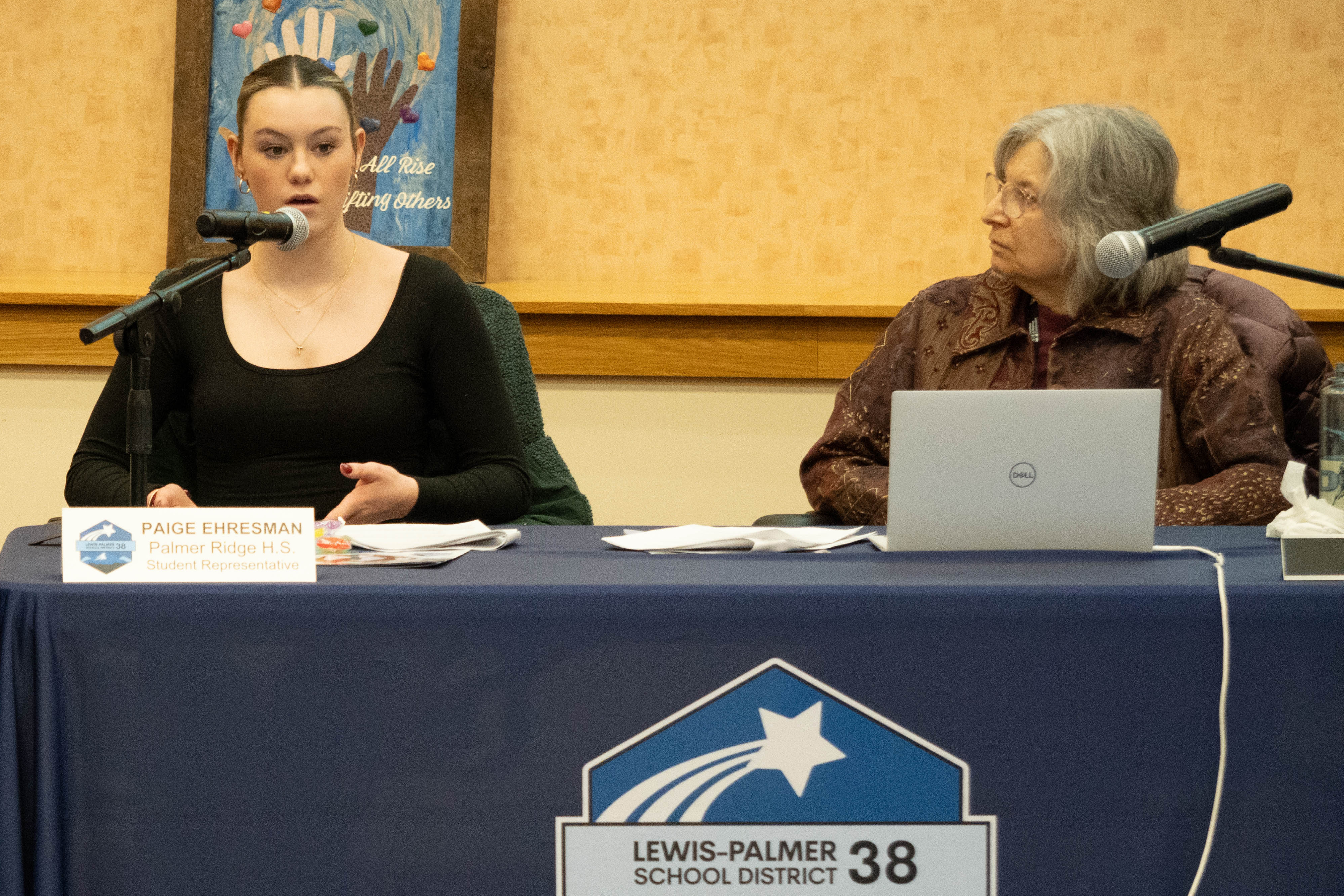 Paige Ehresman, junior at PRHS, represents her school at the Board meeting.