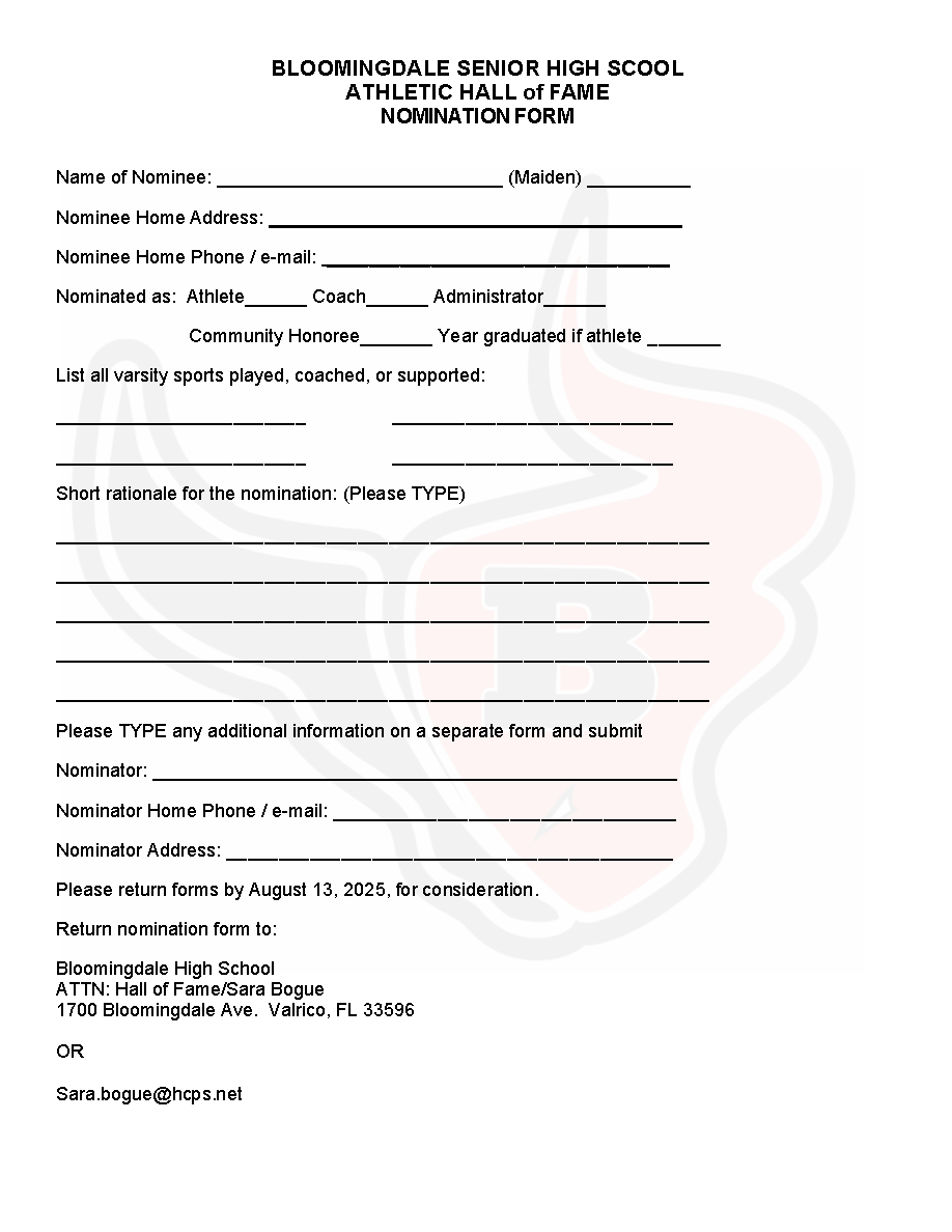 hall of fame nomination form