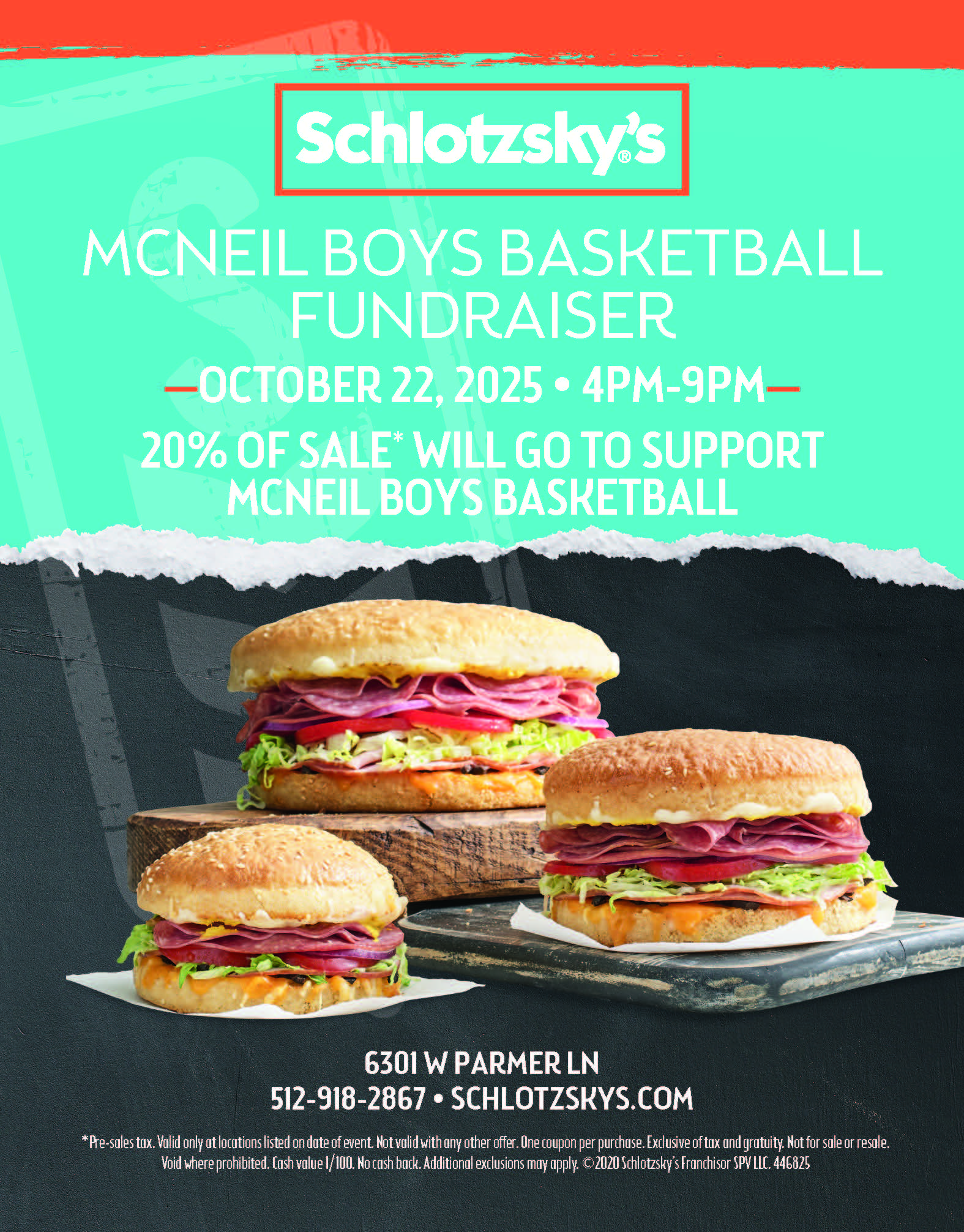 McNeil Boys Basketball Fundraiser, October 22 at Schlotzsky's