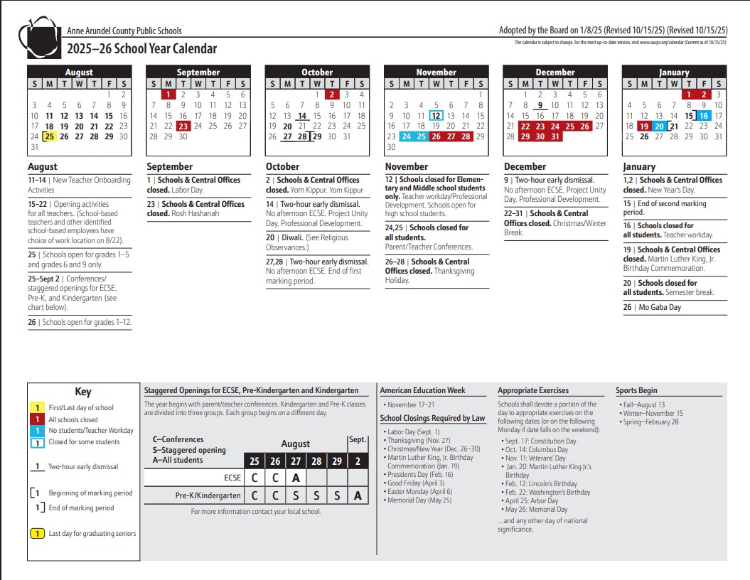 Updated School Calendar