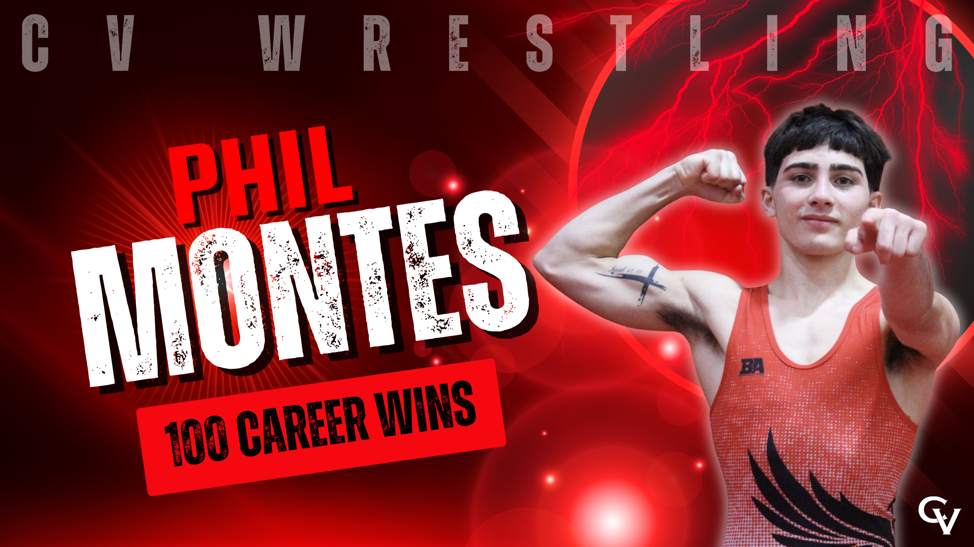 CV Varsity Wrestler Phil Montes receives his 100th career win.