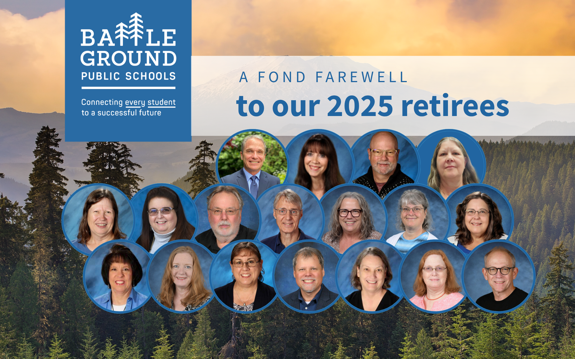 A collage of photos under a banner that reads "a fond farewell to our 2025 retirees"