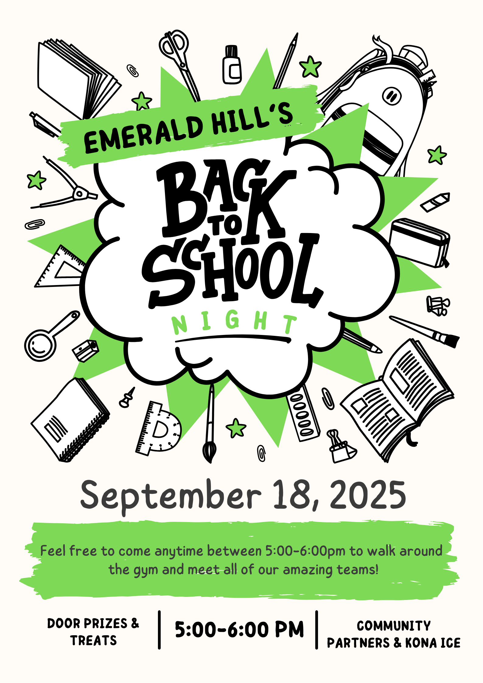 Back to School Night Flier, September 18th, 2025 from 5-6pm at EHE