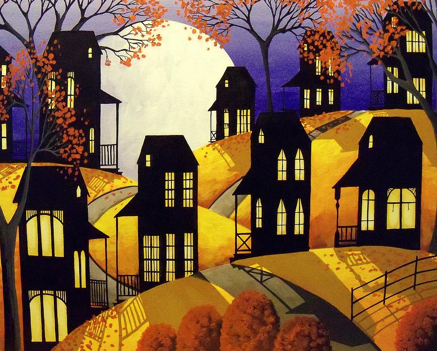 drawing of houses with fall light