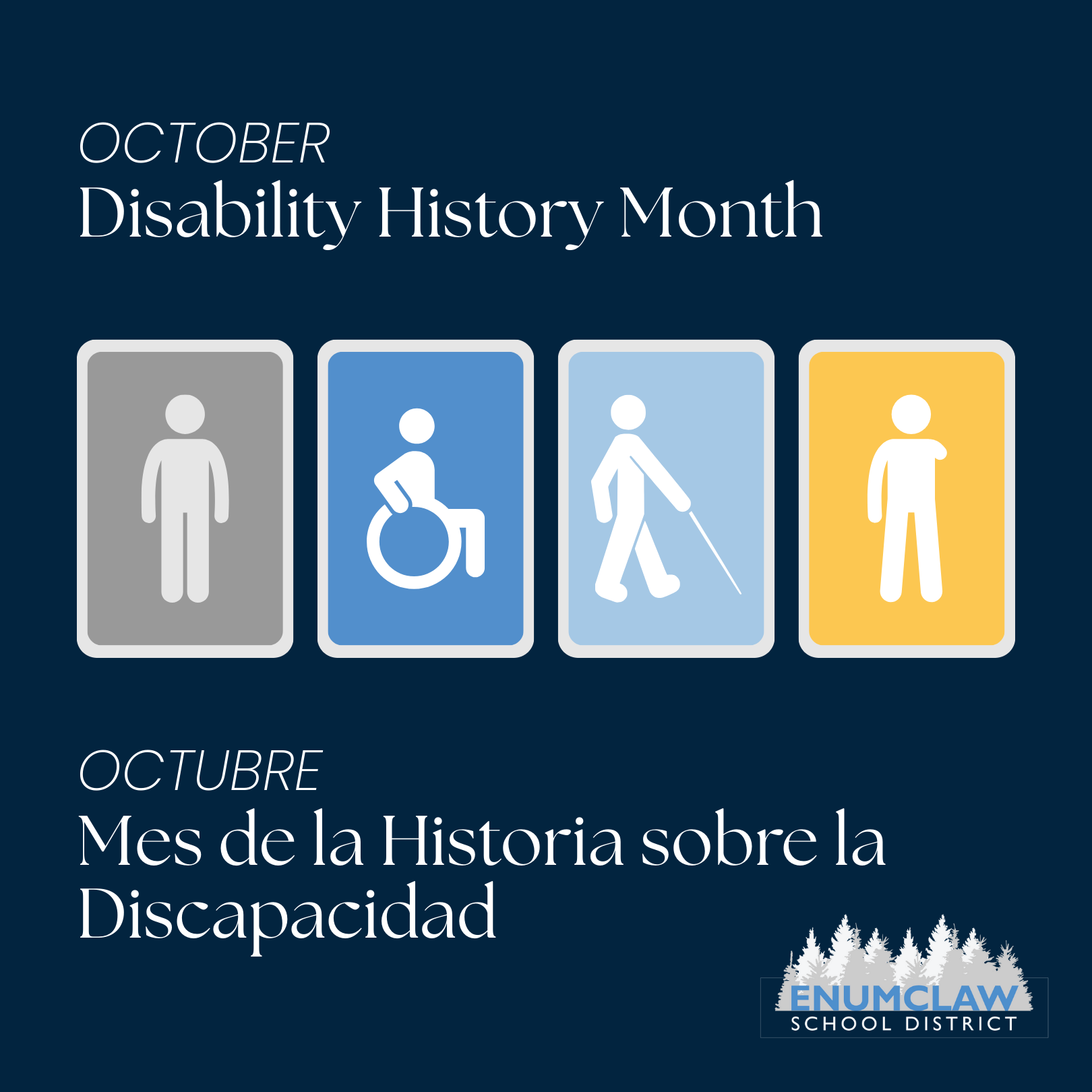 Disability History Month with 5 icons showing various disabilities