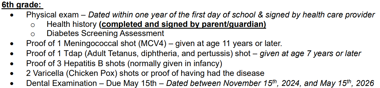 Immunization Requirements for 6th Grade