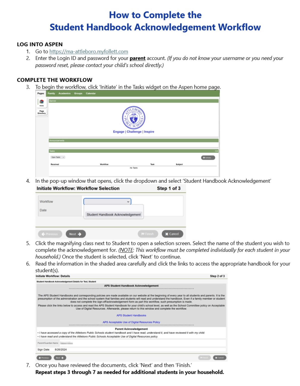 Student Handbook Acknowledgement