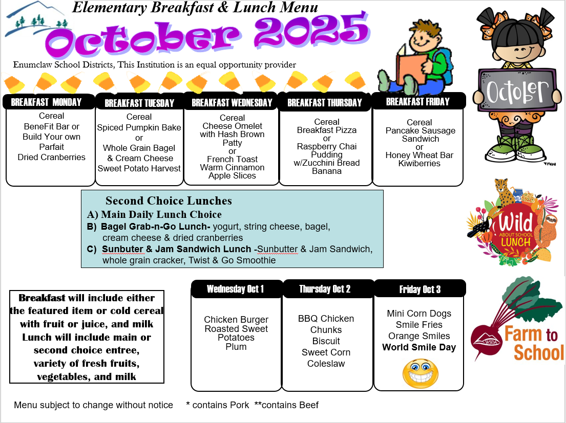 October lunch calendar, page 1