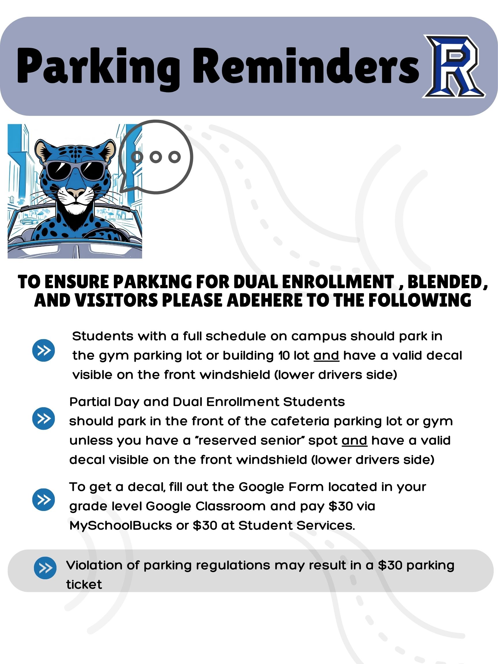 List of parking reminders