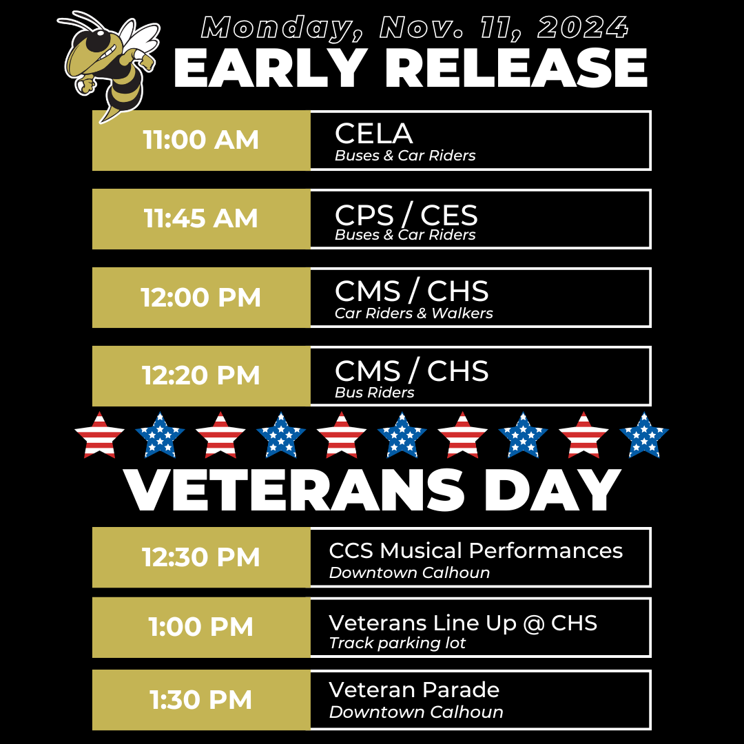 early release/veterans parade schedule