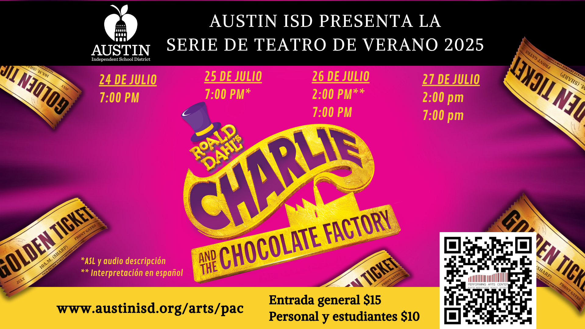 Austin ISD presenta la serie de teatro de verano 2025 Charlie and the Chocolate Factory 24 de julio al 27 de julio