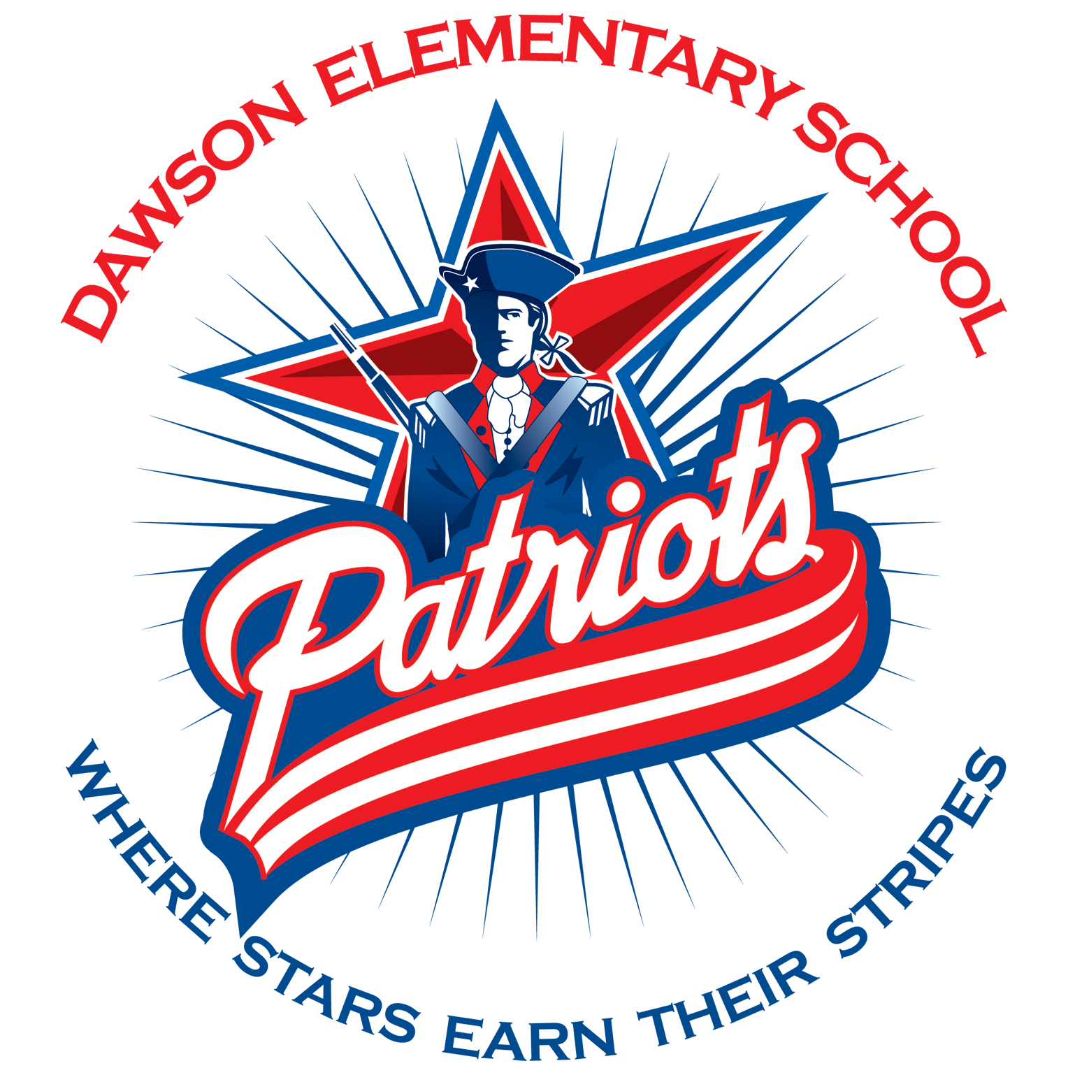 Logo featuring a red star, a man in colonial uniform, and the word 