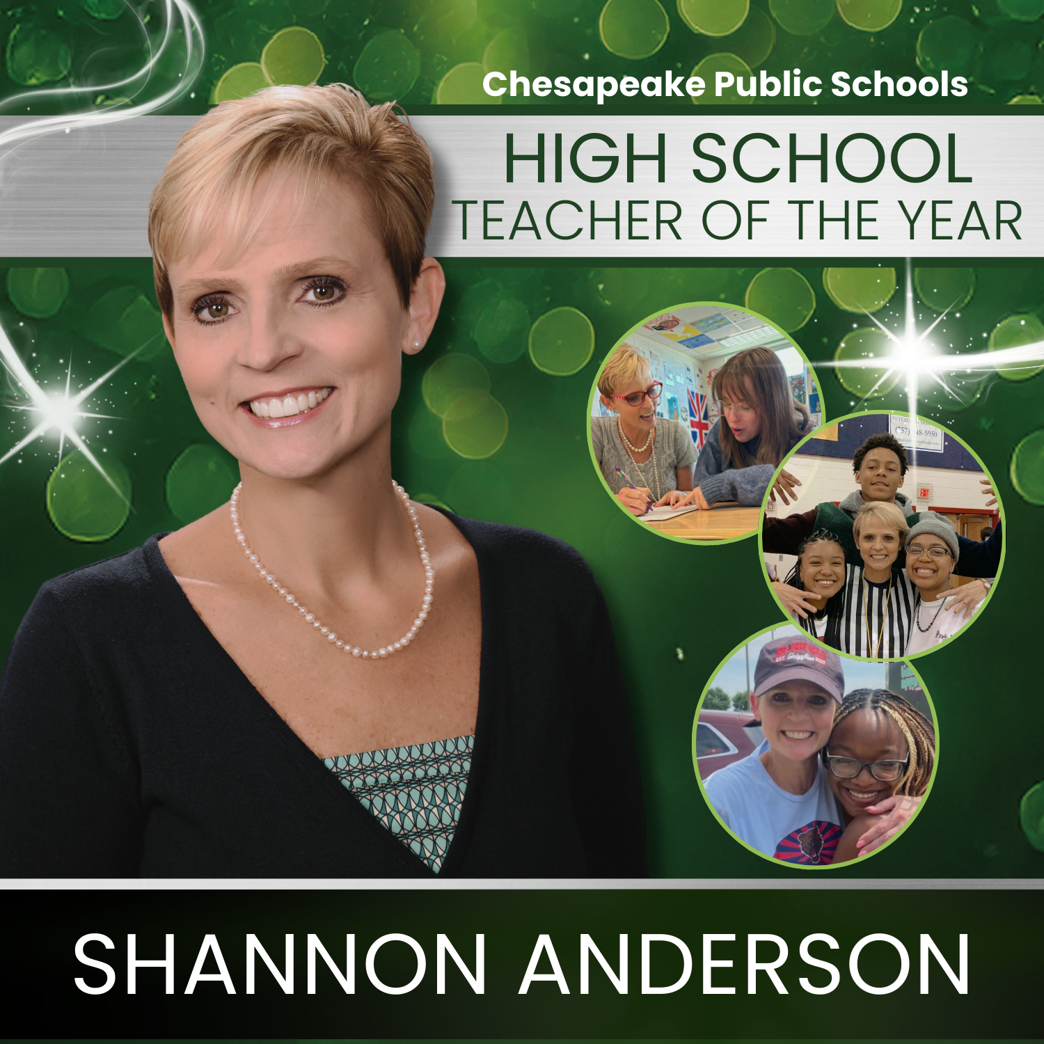 Chesapeake Public Schools High School Teacher of the Year Shannon Anderson Shannon smiling.
