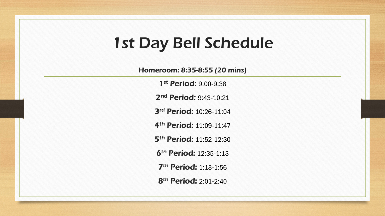 1st day schedule