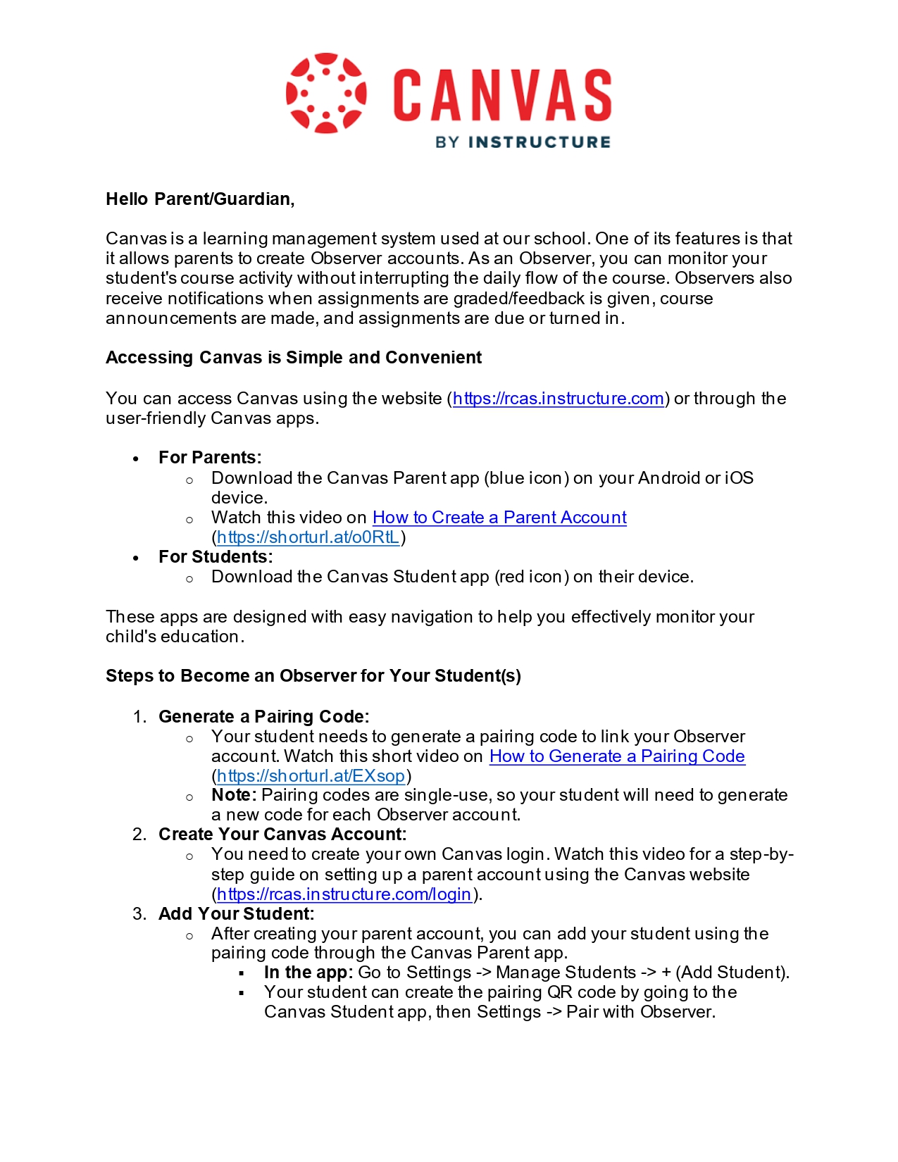 Instructions for Canvas