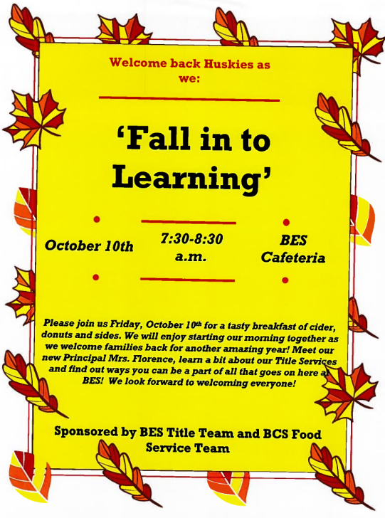 Fall in to Learning - October 10 7:30 - 8:30