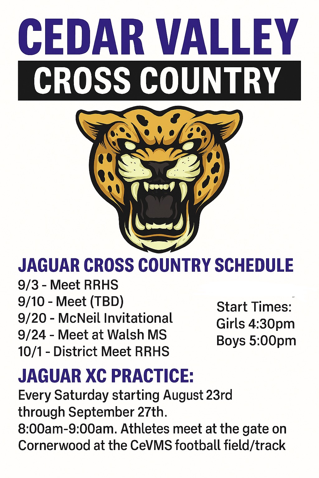 2025 XC Schedule