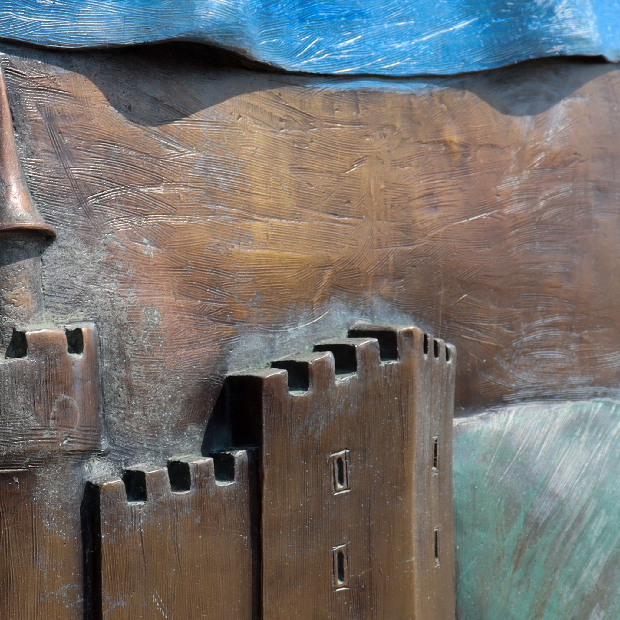 Closeup image with bronze, green and blue colors